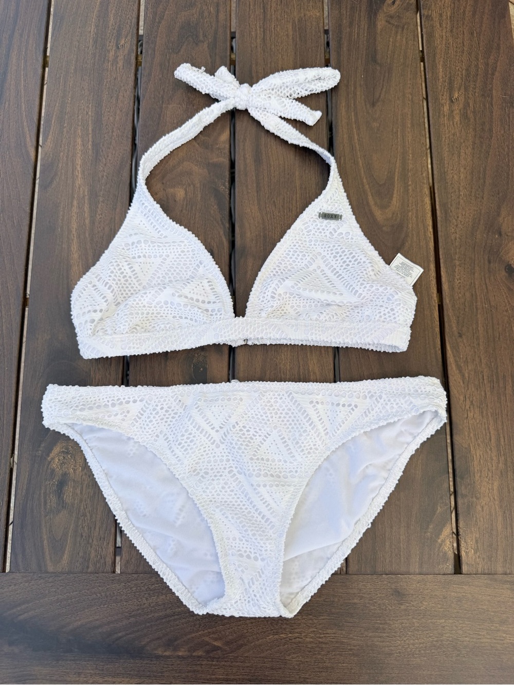 Roxy White Crochet Triangle Bikini Set